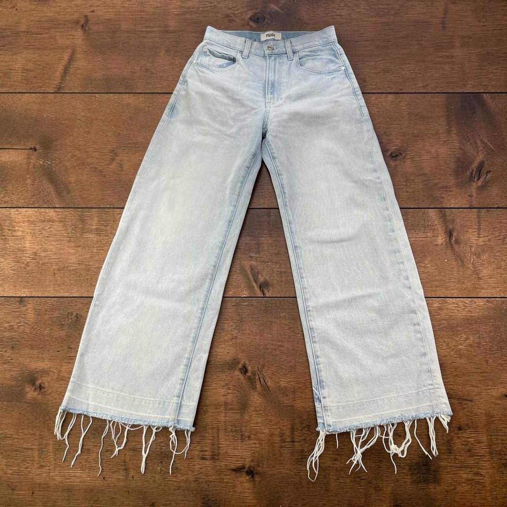 Paige Fernanda High Rise Wide Leg Frayed Hem Jeans Light Blue Size 25 1F15635